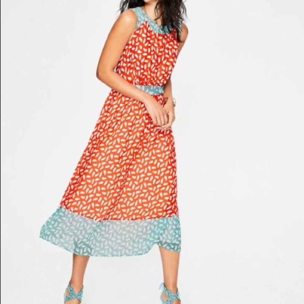 Midi Orange & Teal Boden Dress Size 8R
